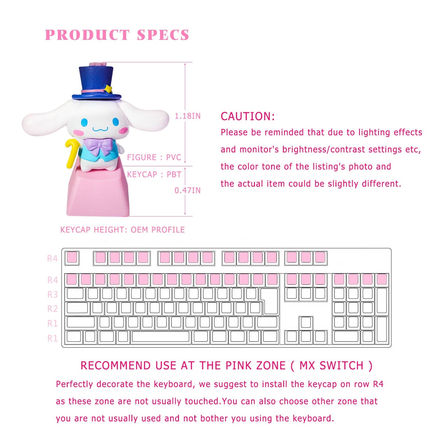 ✨ POYOKEEY × Sanrio Cute Cinnamoroll Keycaps - PBT Material Cherry MX Compatible Mechanical Keyboard Keycaps