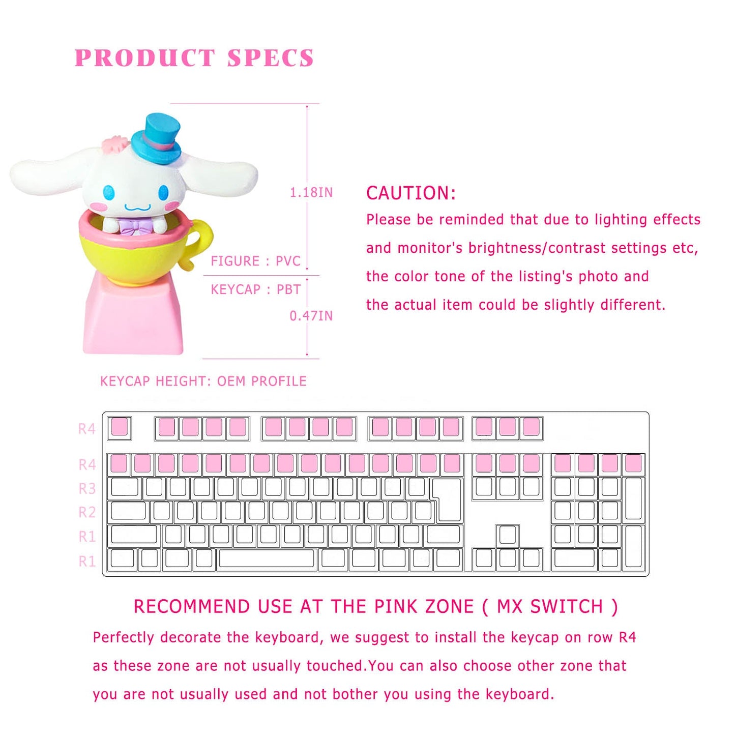 ✨ POYOKEEY × Sanrio Cute Cinnamoroll Keycaps - PBT Material Cherry MX Compatible Mechanical Keyboard Keycaps