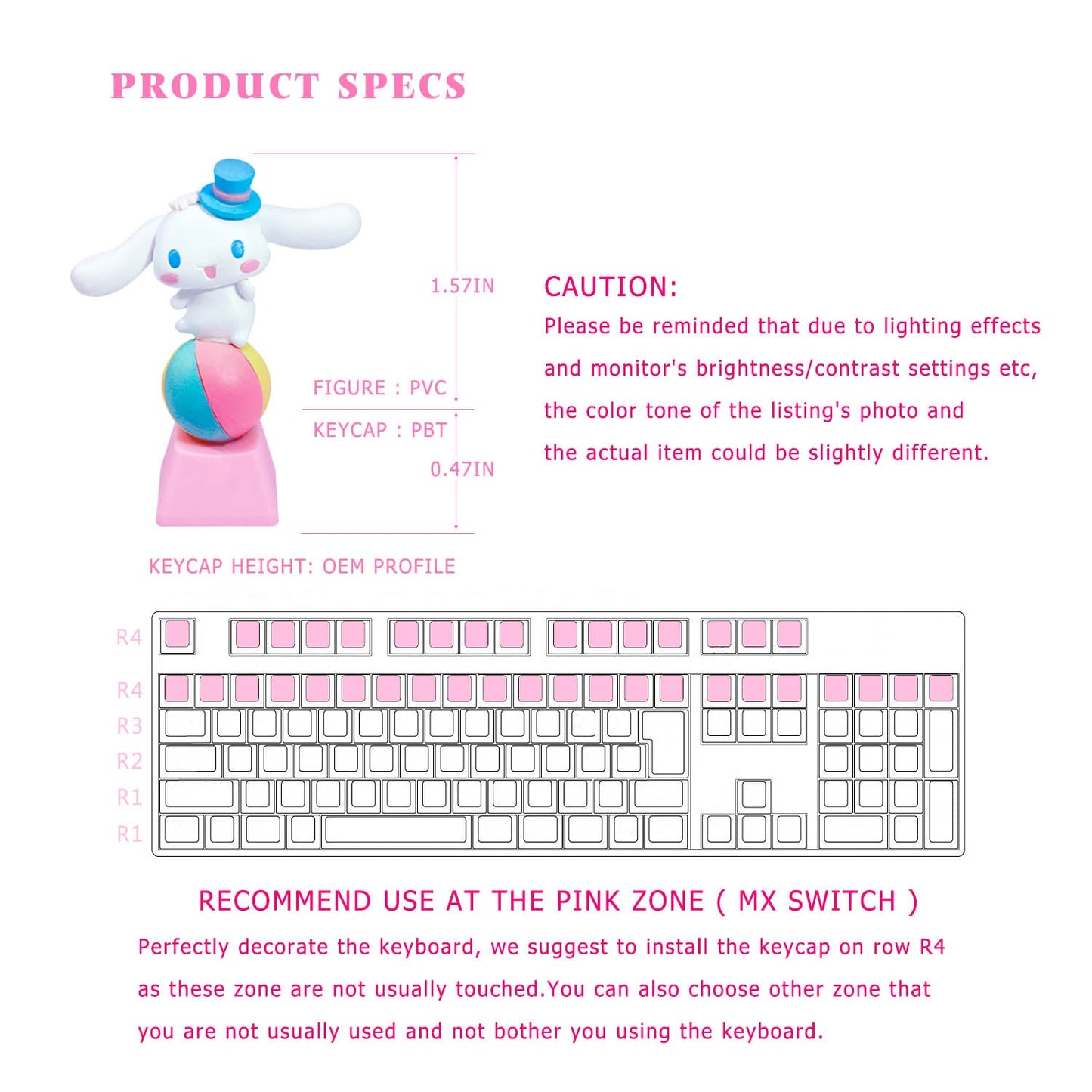 ✨ POYOKEEY × Sanrio Cute Cinnamoroll Keycaps - PBT Material Cherry MX Compatible Mechanical Keyboard Keycaps