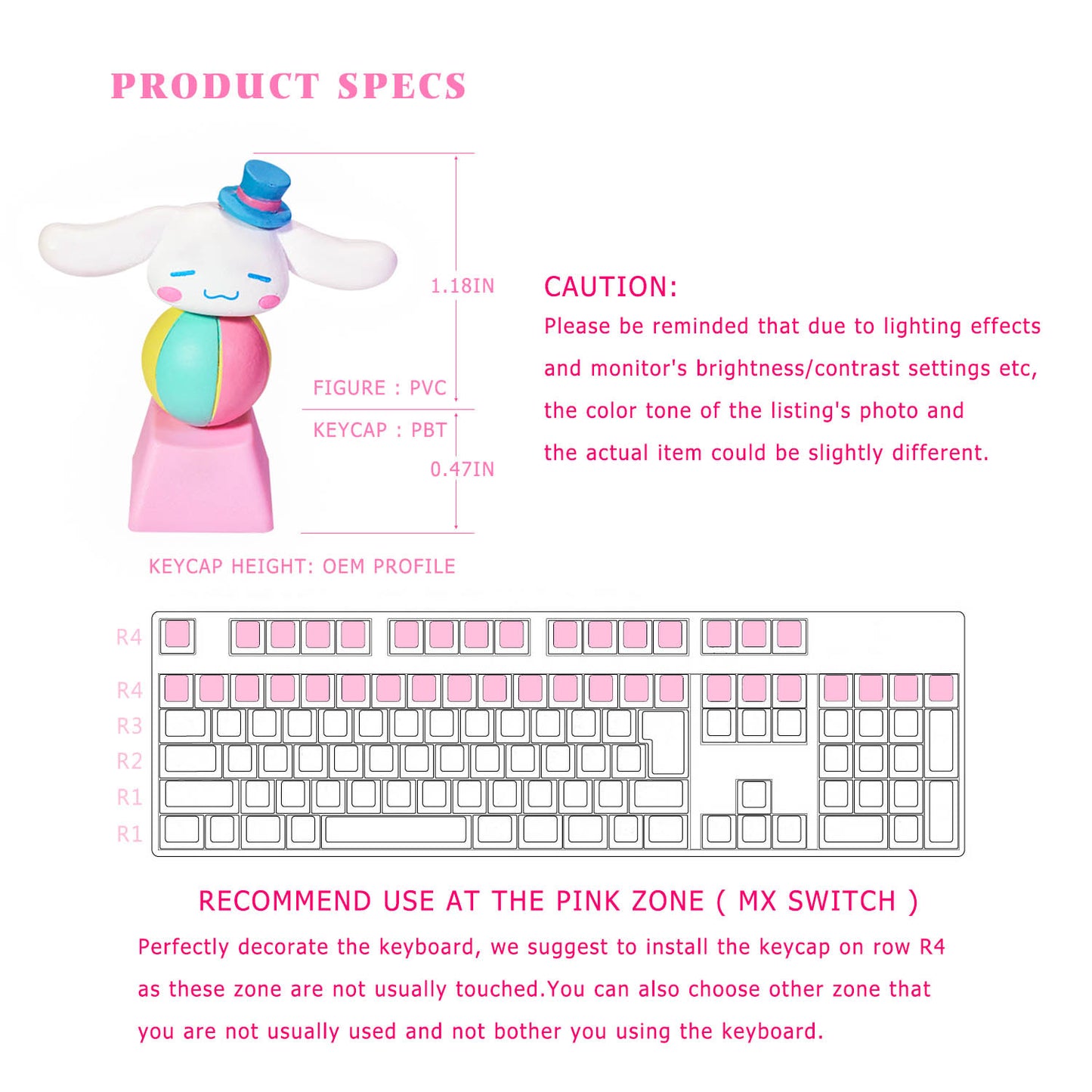 ✨ POYOKEEY × Sanrio  Cute Cinnamoroll Keycaps - PBT Material Cherry MX Compatible Mechanical Keyboard Keycaps