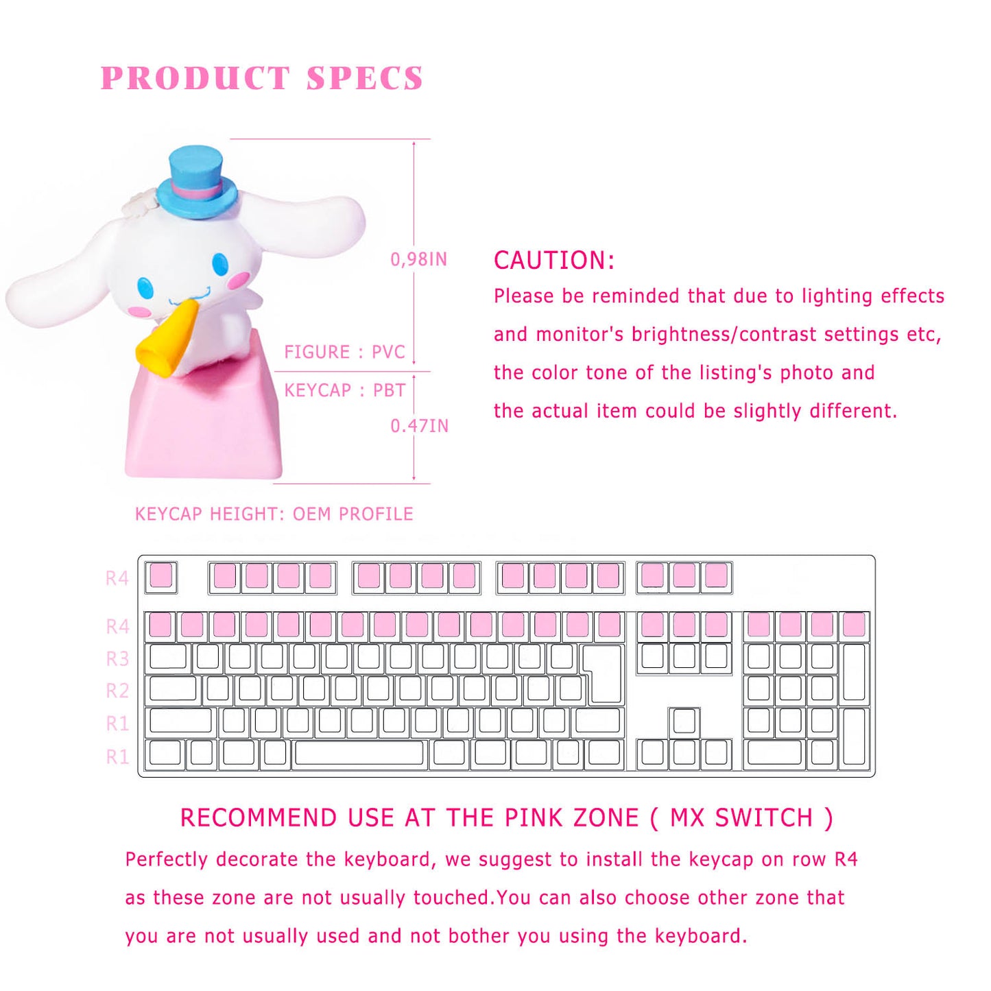 ✨ POYOKEEY × Sanrio  Cute Cinnamoroll Keycaps - PBT Material Cherry MX Compatible Mechanical Keyboard Keycaps