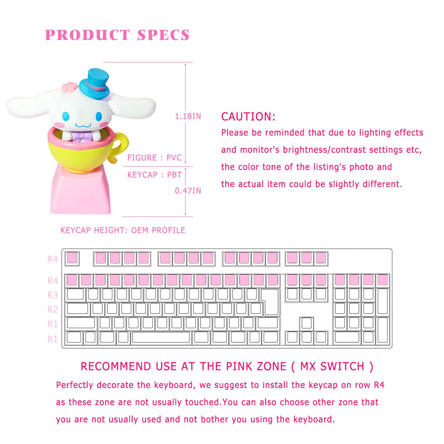 ✨ POYOKEEY × Sanrio  Cute Cinnamoroll Keycaps - PBT Material Cherry MX Compatible Mechanical Keyboard Keycaps
