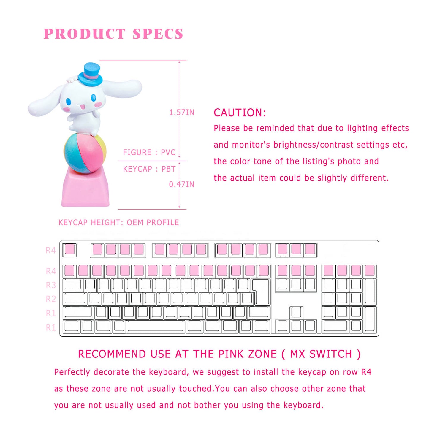 ✨ POYOKEEY × Sanrio  Cute Cinnamoroll Keycaps - PBT Material Cherry MX Compatible Mechanical Keyboard Keycaps